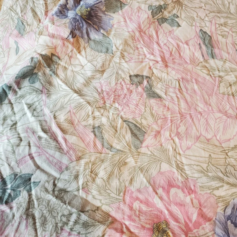 Vintage Cannon King Fitted Sheet Pink Purple Floral Botanical Cotton Blend USA